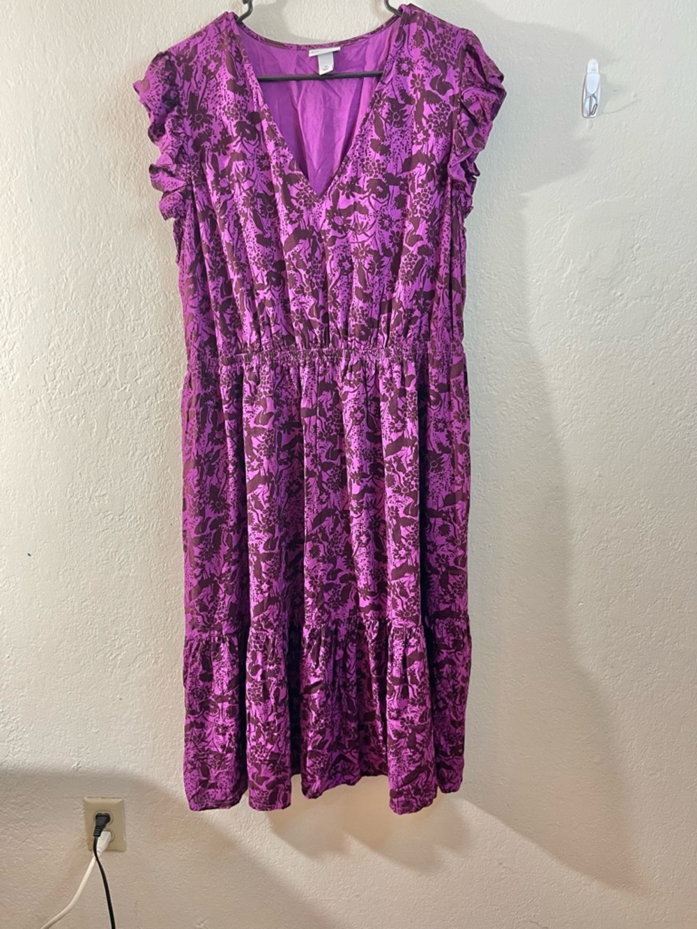 Ava & Viv Vibrant Purple Women's Dress with Printed Trim Size 1X Floral Casual